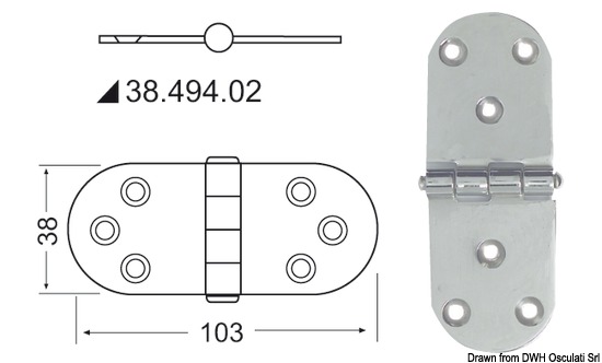 Cerniera inox 103x38 mm sporgente